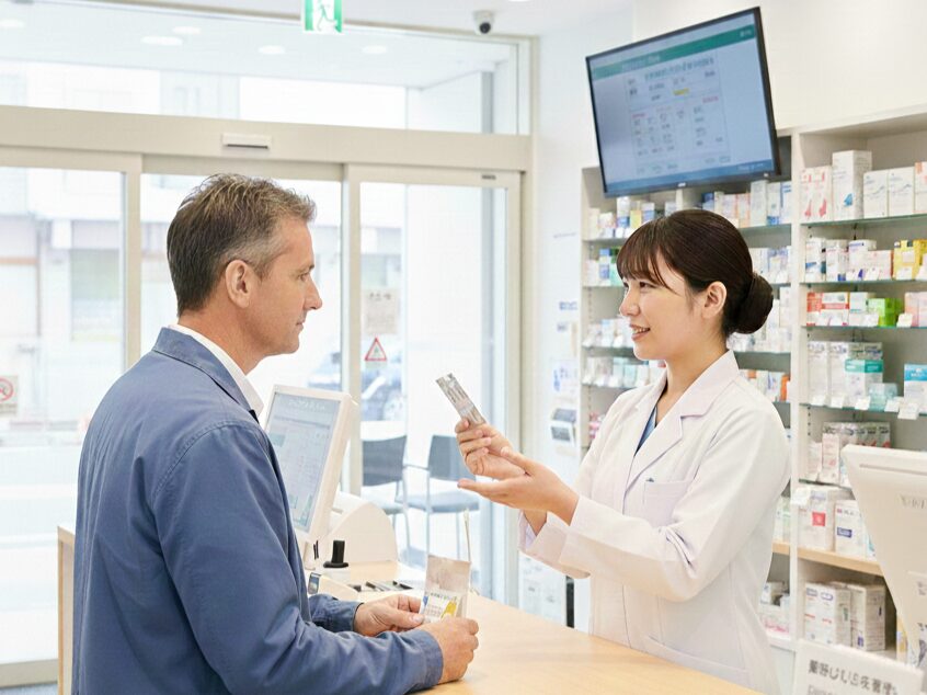 英語で服薬指導を行う薬剤師のイメージ