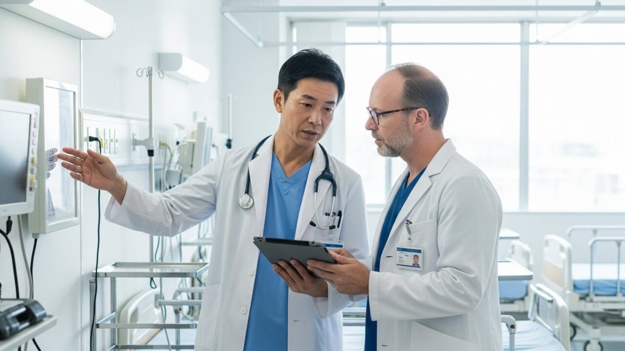 日本人医師がオーストラリアの医師とディスカッションする様子