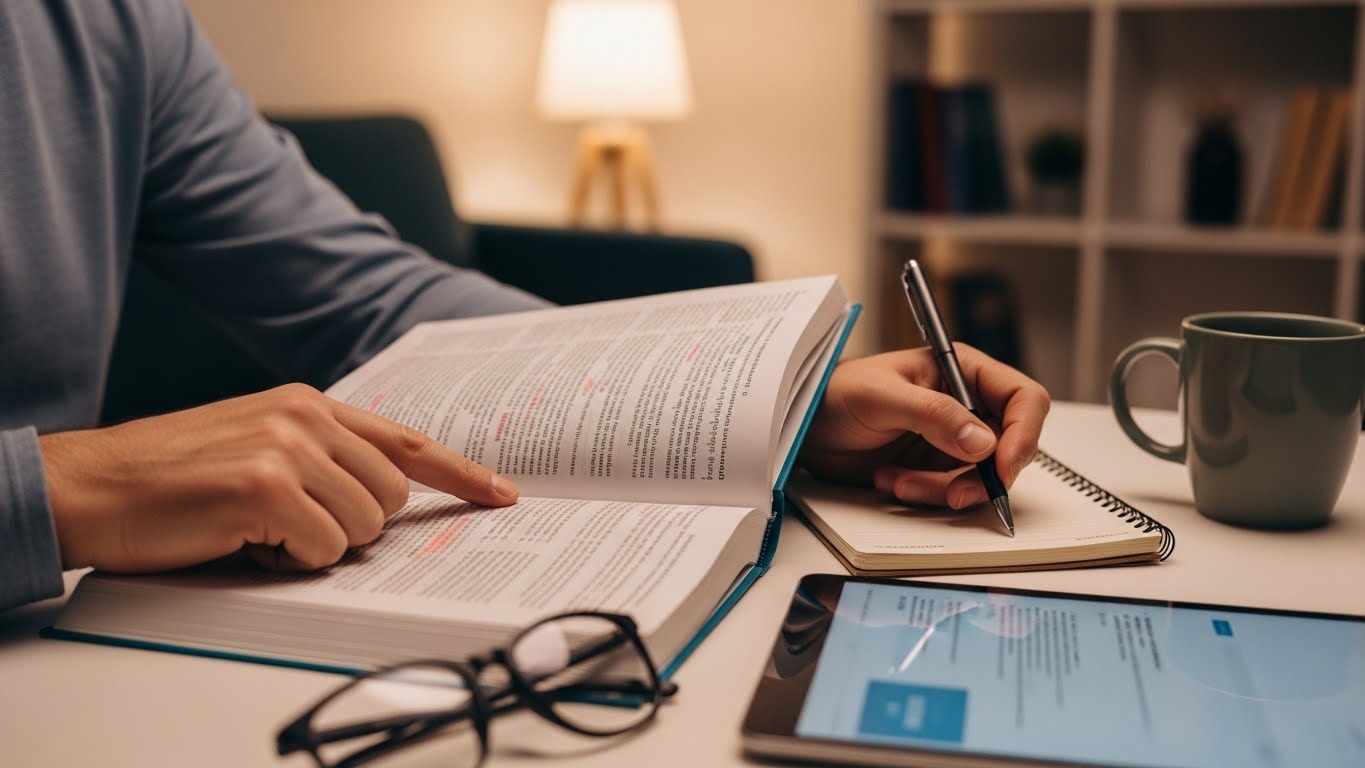 医療英語を勉強する男性の手元