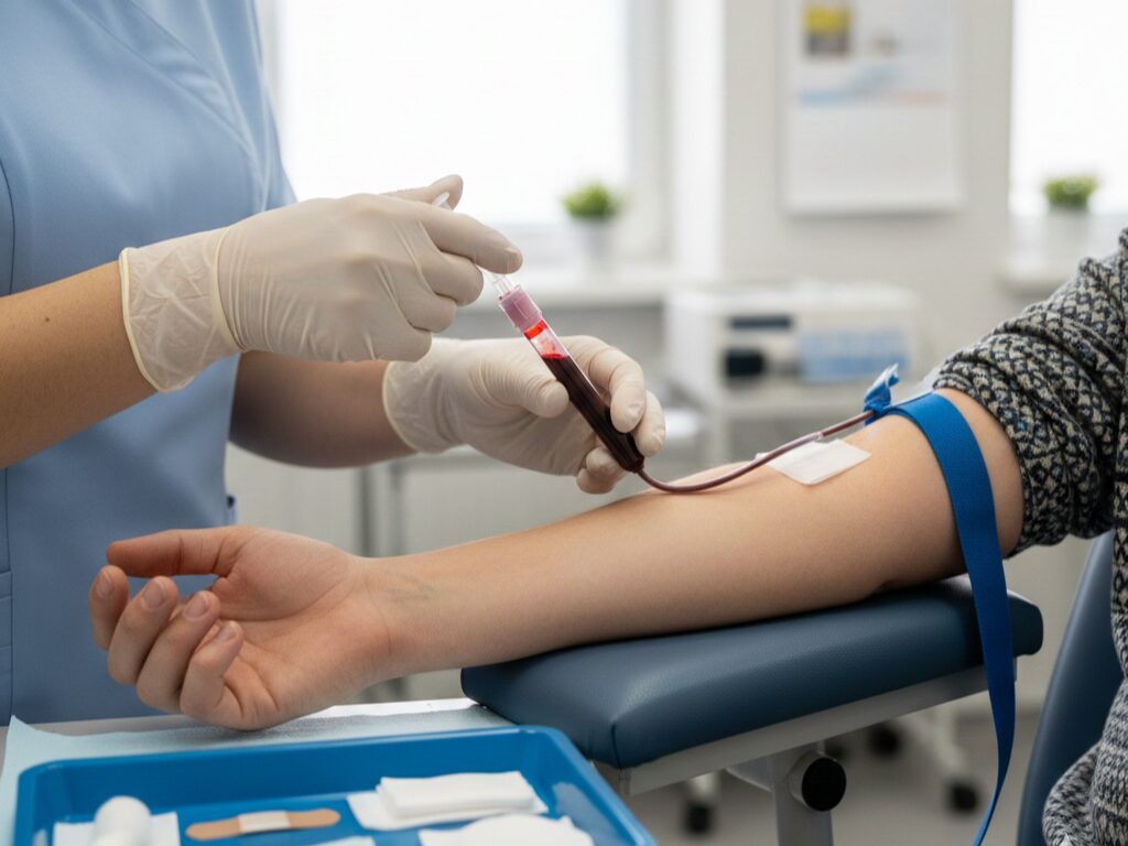 採血を行う医療従事者の手元のイメージ