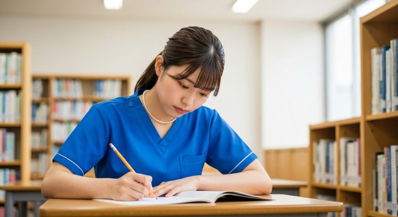 看護学生が英語の筆記試験を受ける様子