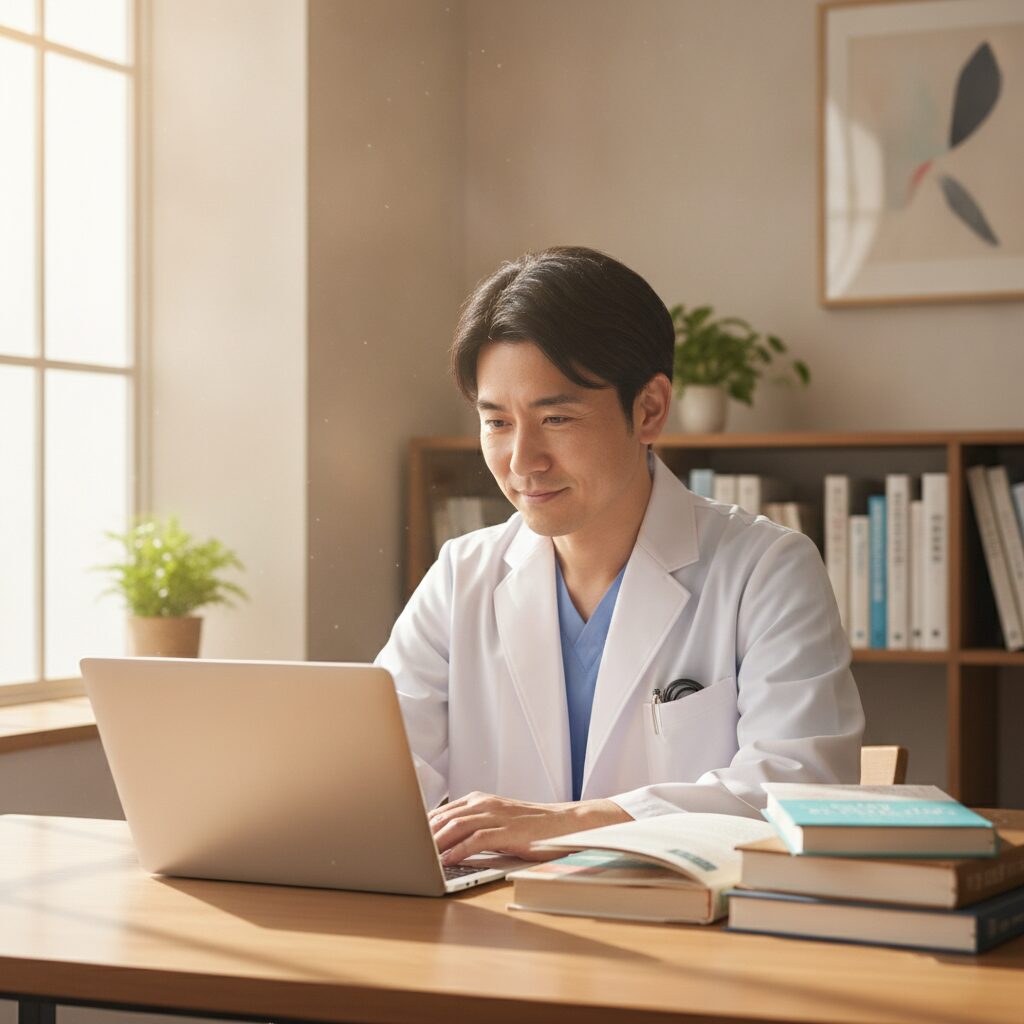 医師がOET対策のため英語学習をしている様子