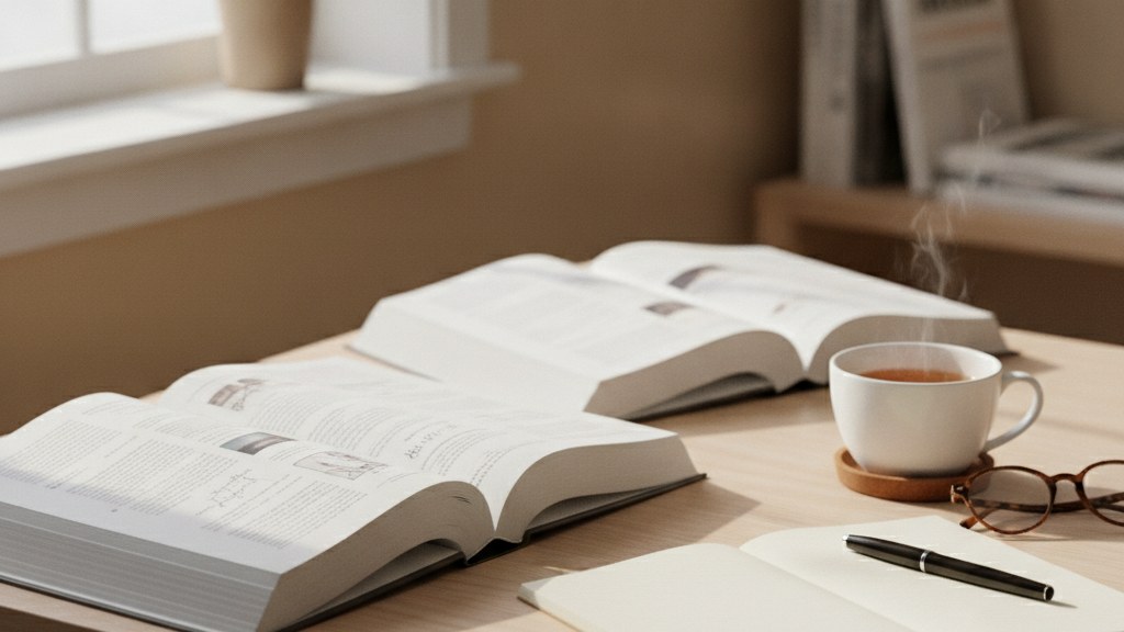 医療英語学習の書籍とデスクの学習風景