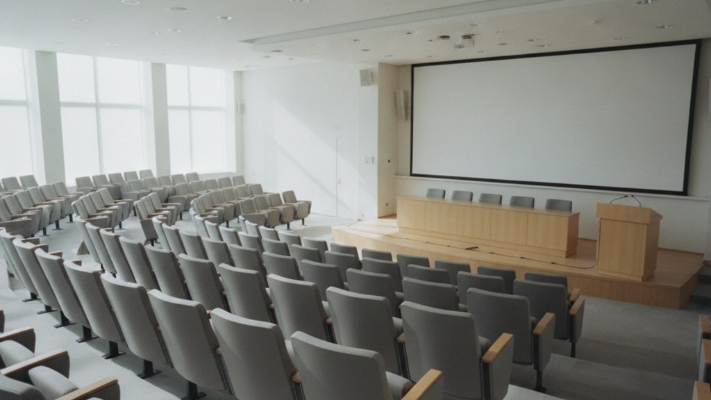 薬剤師が学会発表に向けて医療英語を学ぶイメージ（講堂）